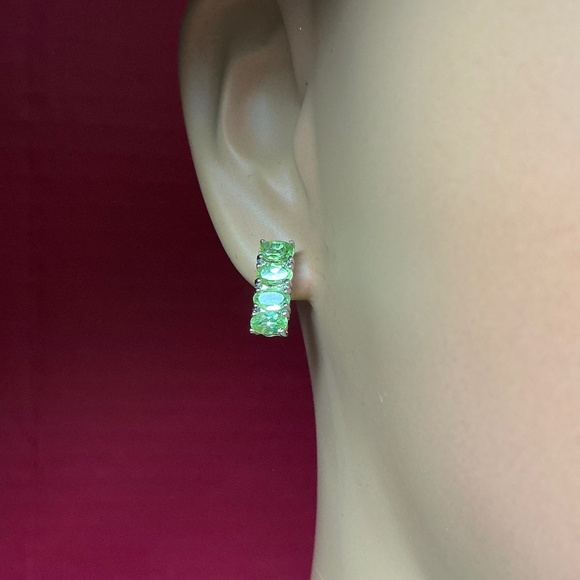 Sterling Silver Stud Earrings with Faceted Peridot Stones l 9/16 inch long - Picture 1 of 10